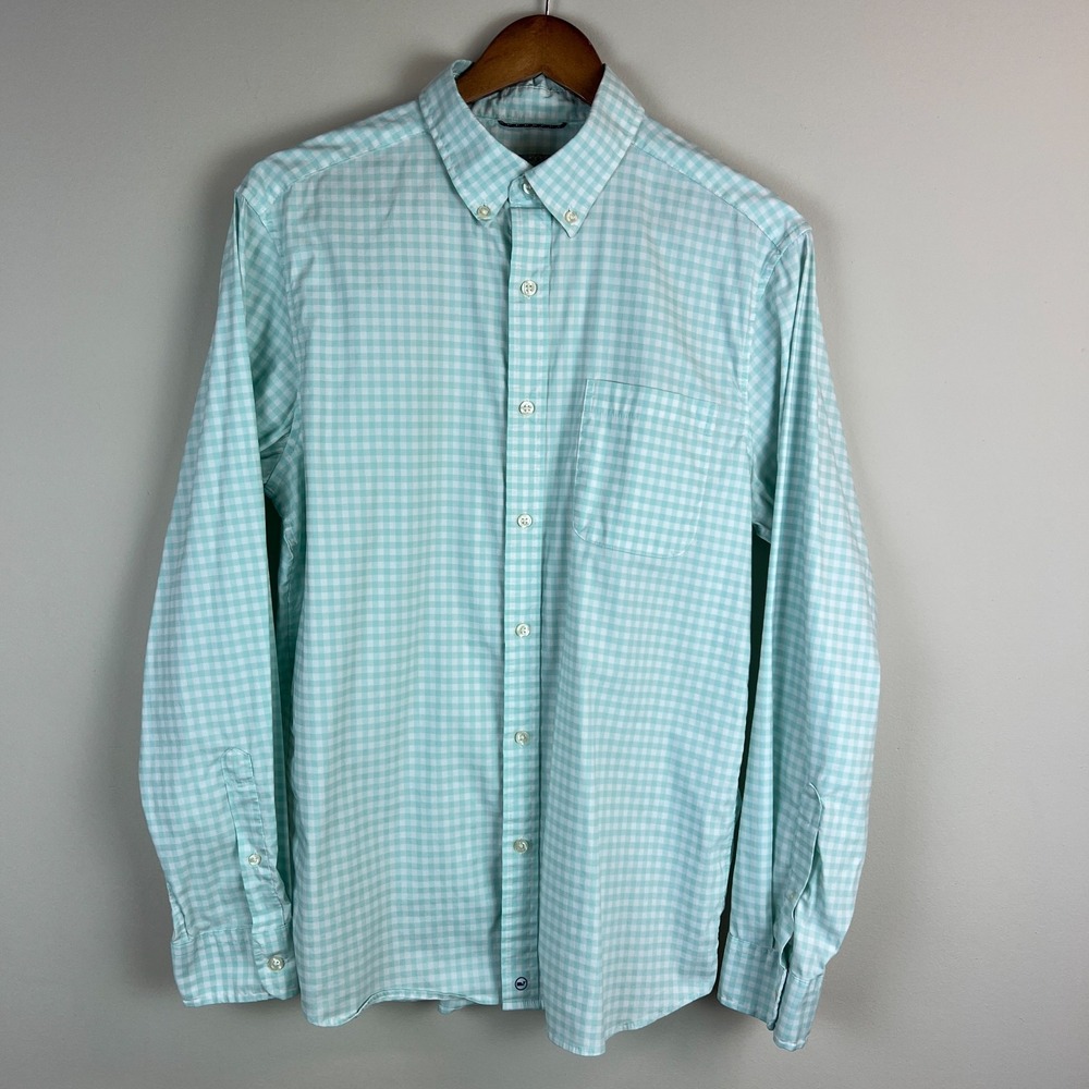 Vineyard Vines Shirt Mens Medium Mint Gingham Check On The Go Performance OTG